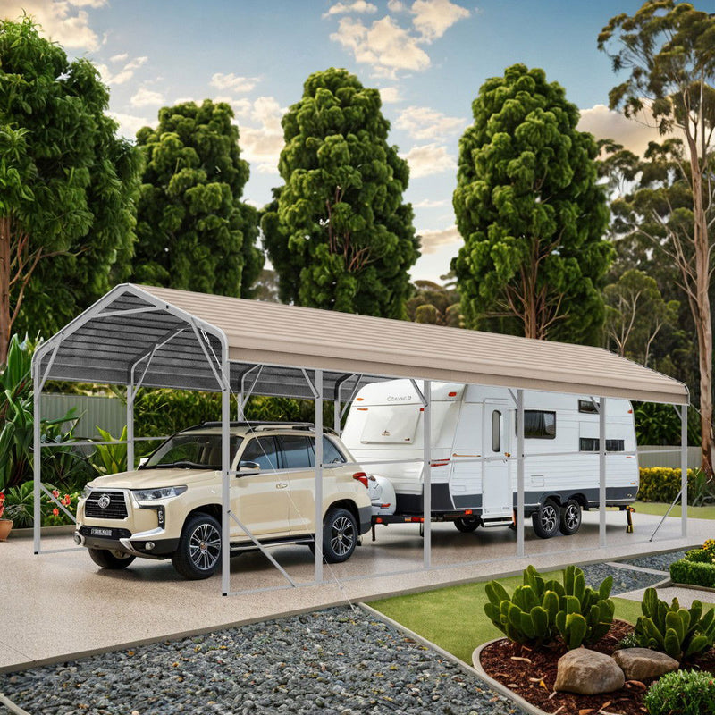 Single Carport 3.4m x 9.03m x 3.27m Backyard Portable Vehicle & Boat Shelter with Wrapped Roof