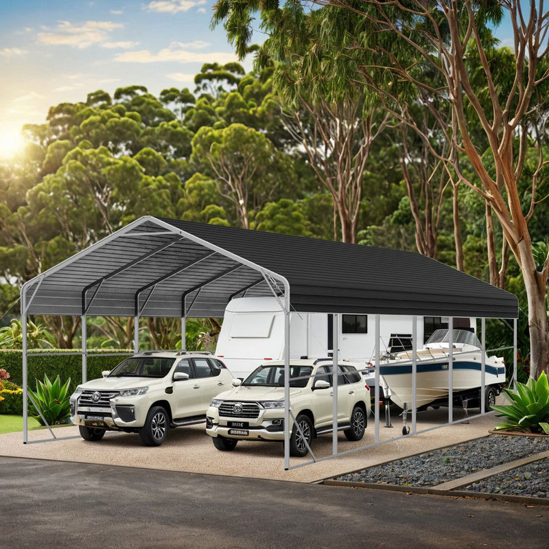 Double Carport 6m x 12.03m x 4.14m Backyard Portable Vehicle & Boat Shelter with Wrapped Roof