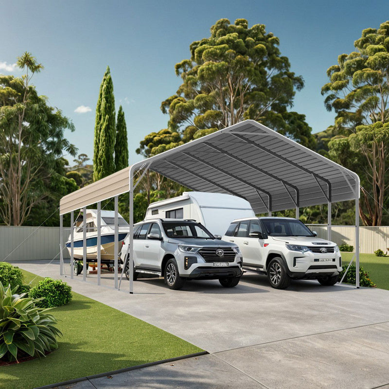Double Carport 6m x 9.03m x 4.14m Backyard Portable Vehicle & Boat Shelter with Wrapped Roof