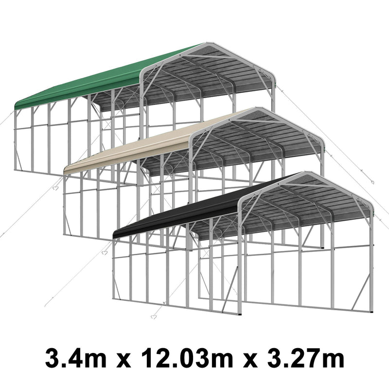 Single Carport 3.4m x 12.03m x 3.27m Backyard Portable Vehicle & Boat Shelter with Wrapped Roof