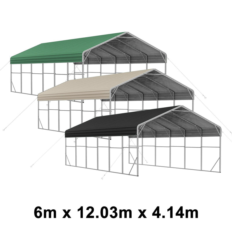 Double Carport 6m x 12.03m x 4.14m Backyard Portable Vehicle & Boat Shelter with Wrapped Roof