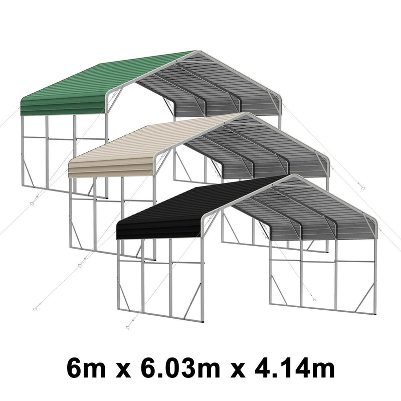 Double Carport 6m x 6.03m x 4.14m Backyard Portable Vehicle & Boat Shelter with Wrapped Roof