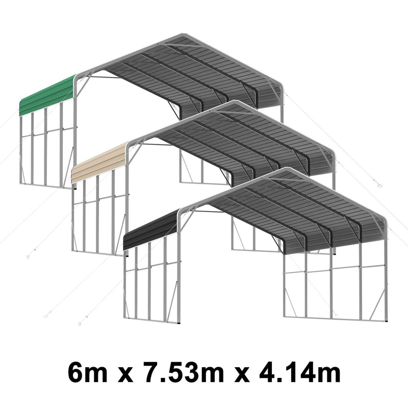 Double Carport 6m x 7.53m x 4.14m Backyard Portable Vehicle & Boat Shelter with Wrapped Roof