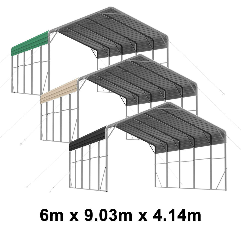 Double Carport 6m x 9.03m x 4.14m Backyard Portable Vehicle & Boat Shelter with Wrapped Roof