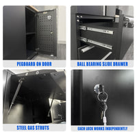 UltraTools Black 72" Mobile Work Bench with 15 Drawers Tool Chest & 3 Overhead Cabinet with Two Standing Cabinets