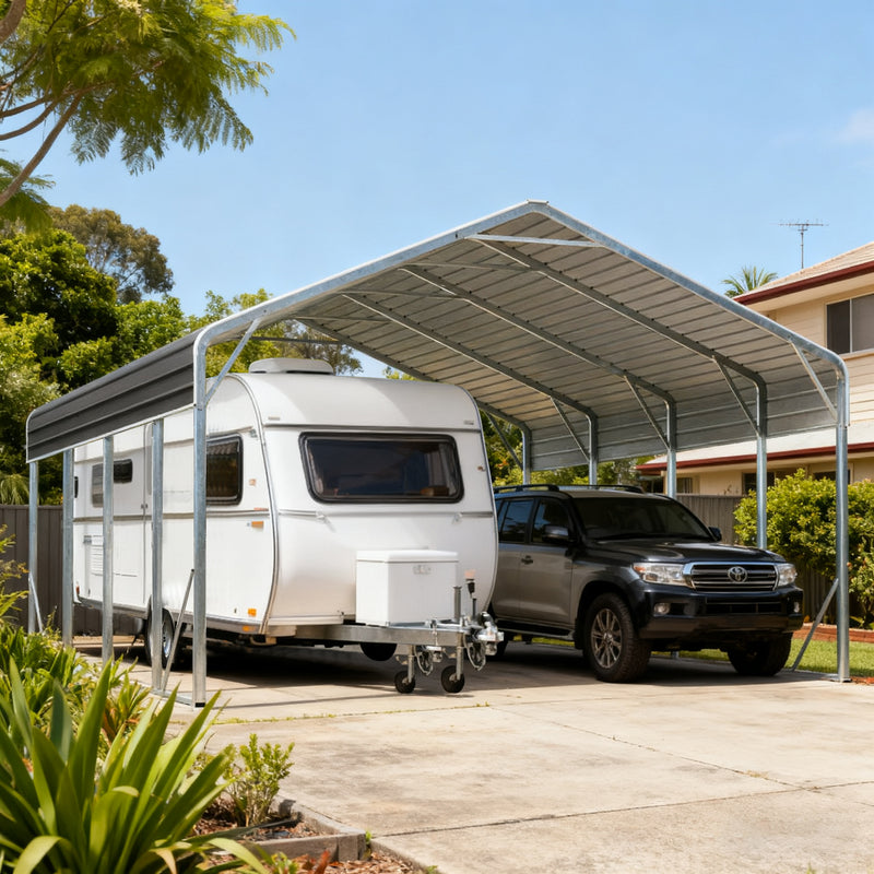 Double Carport 6m x 7.53m x 4.14m Backyard Portable Vehicle & Boat Shelter with Wrapped Roof