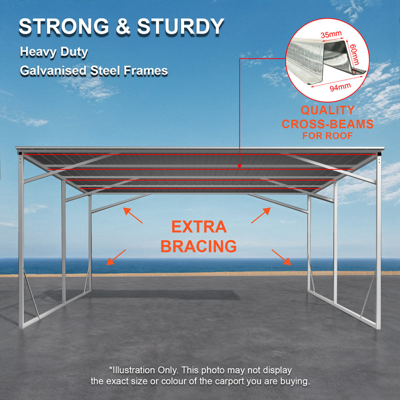Carport 6m x 6m Vehicle Shelter Skillion Steel Double Carport plus 80X40MM Tube