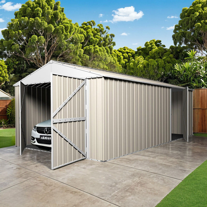 Garage Shed 6m x 3.45m x 2.4m (Gable) Double Barn Door Workshop with 4 Internal Trusses