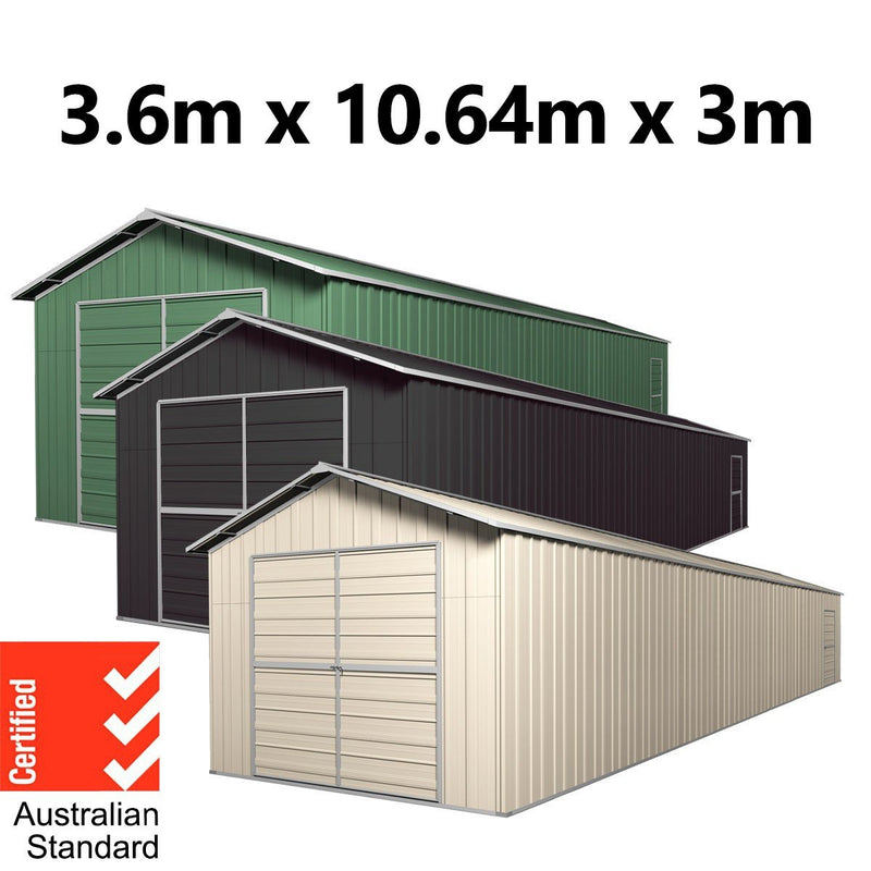 Double Barn Door Garage Shed 10.64m x 3.6m x 3m (Gable) Workshop with 7 Frames EXTRA High