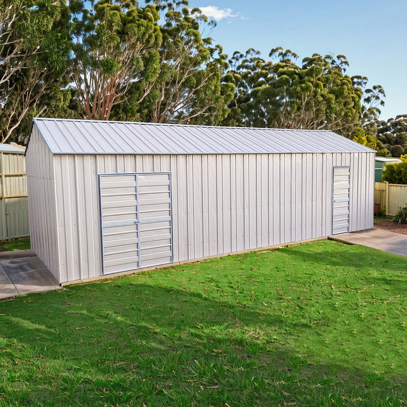 Garage Workshop Shed 7.6m x 3.6m x 3m Side Double Doors + PA doors 5 Frames Design EXTRA High)