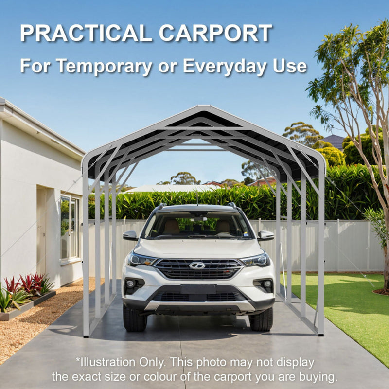 Single Carport 3.4m x 6.03m x 3.27m Backyard Portable Vehicle & Boat Shelter with Wrapped Roof