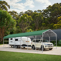 Single Carport 3.4m x 10.53m x 3.27m Backyard Portable Vehicle & Boat Shelter with Wrapped Roof