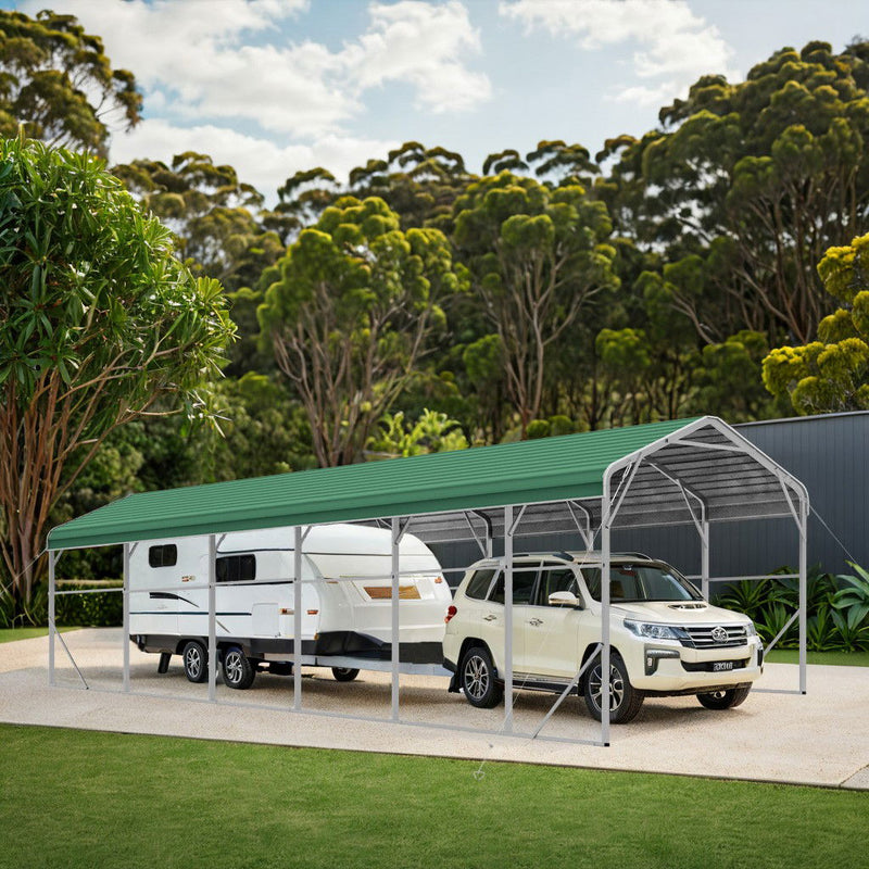 Single Carport 3.4m x 10.53m x 3.27m Backyard Portable Vehicle & Boat Shelter with Wrapped Roof