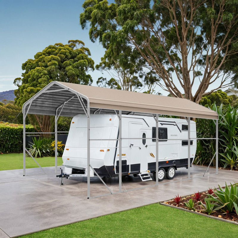 Single Carport 3.4m x 7.53m x 3.27m Backyard Portable Vehicle & Boat Shelter with Wrapped Roof