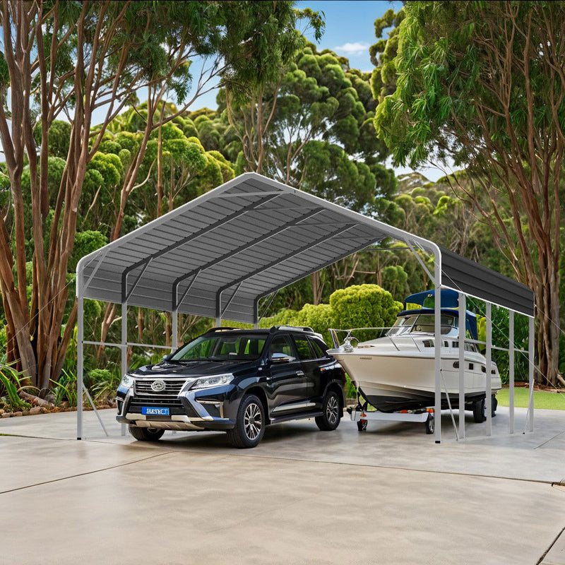 Double Carport 6m x 7.53m x 4.14m Backyard Portable Vehicle & Boat Shelter with Wrapped Roof