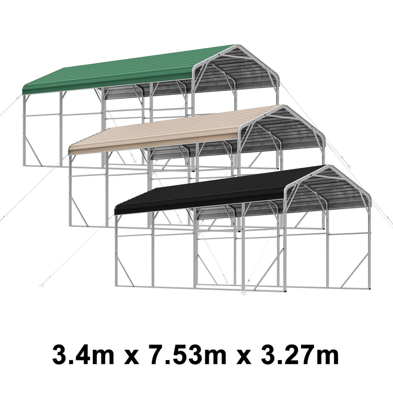 Single Carport 3.4m x 7.53m x 3.27m Backyard Portable Vehicle & Boat Shelter with Wrapped Roof