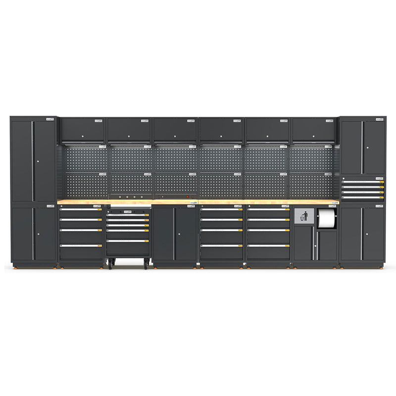 UltraTools 4960mm x 580mm x 2020mm Black Semi-Industrial Workshop Garage Storage Cabinet Set