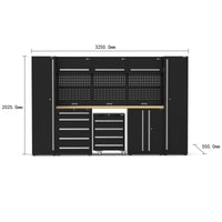 UltraTools 3250mm x 550mm x 2025mm Black Classic Workshop Garage Storage Cabinet Set