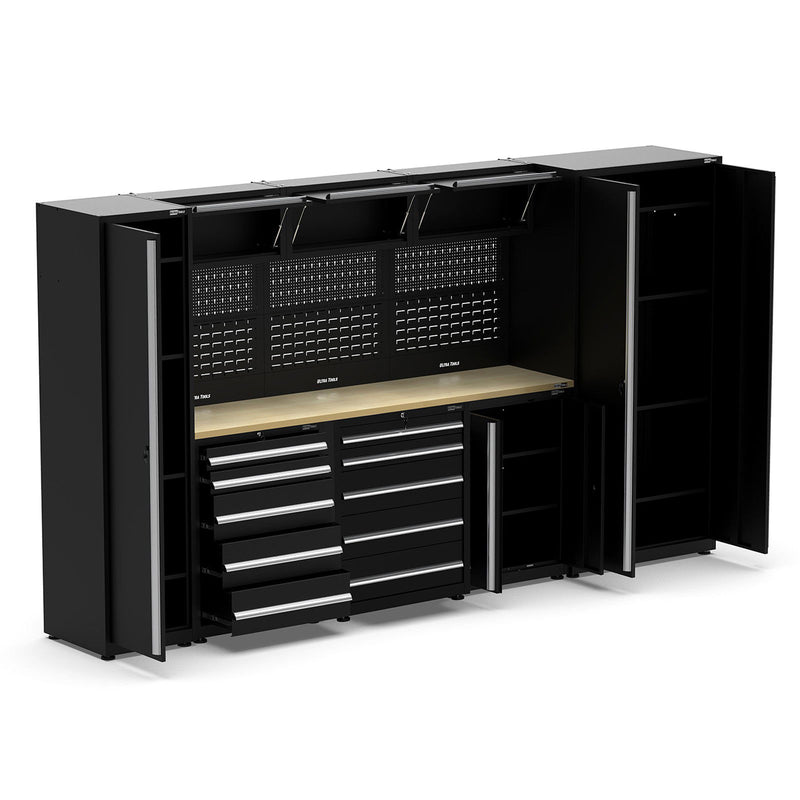 UltraTools 3650mm x 550mm x 2025mm Black Classic Workshop Garage Storage Cabinet Set