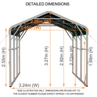 Single Carport 3.4m x 6.03m x 3.27m Backyard Portable Vehicle & Boat Shelter with Wrapped Roof