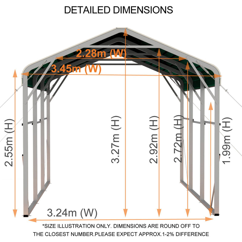 Single Carport 3.4m x 6.03m x 3.27m Backyard Portable Vehicle & Boat Shelter with Wrapped Roof