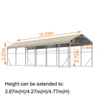 Single Carport 3.4m x 10.53m x 3.27m Backyard Portable Vehicle & Boat Shelter with Wrapped Roof