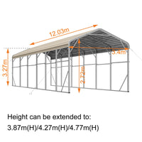 Single Carport 3.4m x 12.03m x 3.27m Backyard Portable Vehicle & Boat Shelter with Wrapped Roof