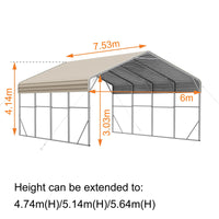Double Carport 6m x 7.53m x 4.14m Backyard Portable Vehicle & Boat Shelter with Wrapped Roof