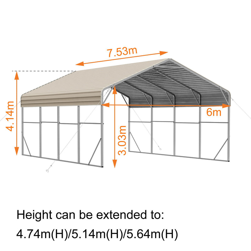 Double Carport 6m x 7.53m x 4.14m Backyard Portable Vehicle & Boat Shelter with Wrapped Roof