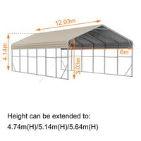 Double Carport 6m x 12.03m x 4.14m Backyard Portable Vehicle & Boat Shelter with Wrapped Roof