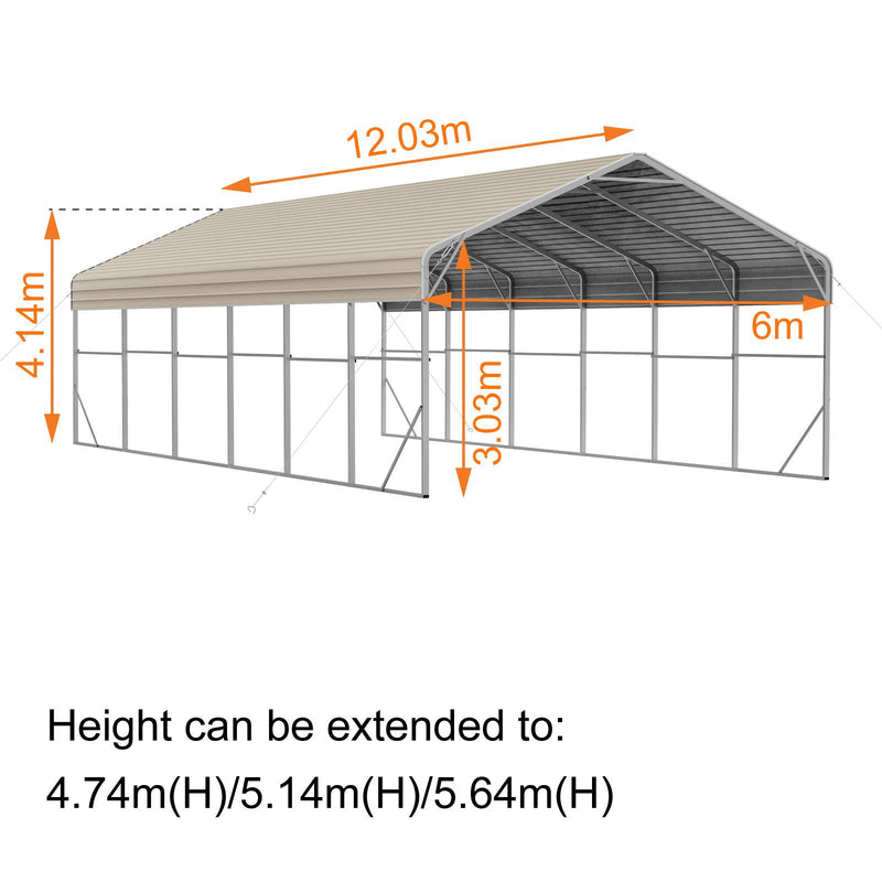 Double Carport 6m x 12.03m x 4.14m Backyard Portable Vehicle & Boat Shelter with Wrapped Roof