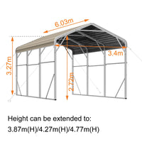 Single Carport 3.4m x 6.03m x 3.27m Backyard Portable Vehicle & Boat Shelter with Wrapped Roof