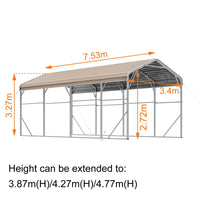 Single Carport 3.4m x 7.53m x 3.27m Backyard Portable Vehicle & Boat Shelter with Wrapped Roof
