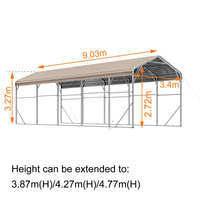 Single Carport 3.4m x 9.03m x 3.27m Backyard Portable Vehicle & Boat Shelter with Wrapped Roof
