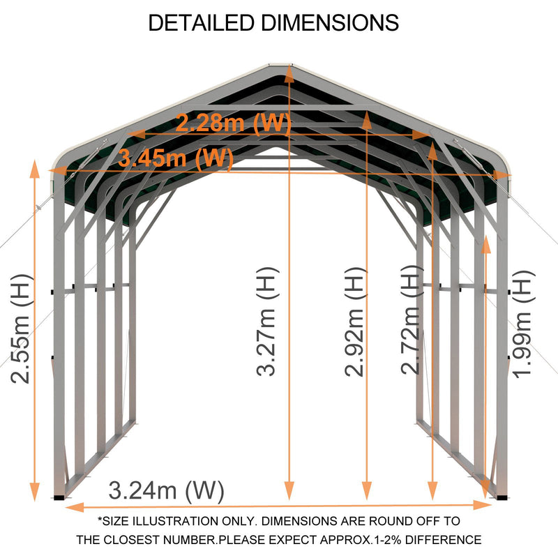 Single Carport 3.4m x 7.53m x 3.27m Backyard Portable Vehicle & Boat Shelter with Wrapped Roof