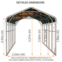 Single Carport 3.4m x 9.03m x 3.27m Backyard Portable Vehicle & Boat Shelter with Wrapped Roof