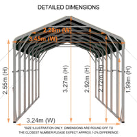Single Carport 3.4m x 10.53m x 3.27m Backyard Portable Vehicle & Boat Shelter with Wrapped Roof