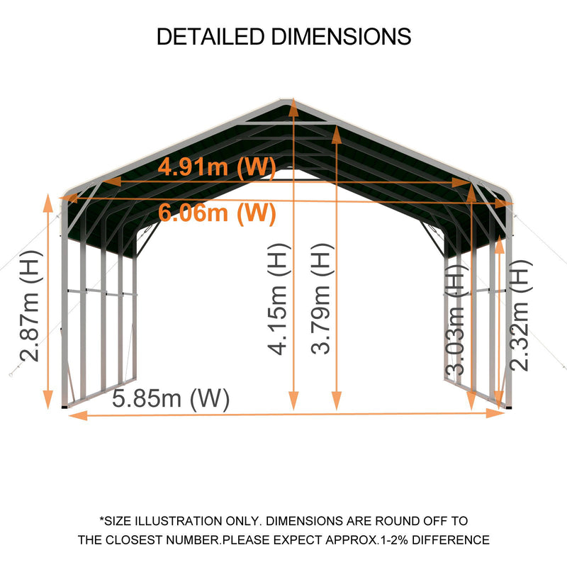 Double Carport 6m x 7.53m x 4.14m Backyard Portable Vehicle & Boat Shelter with Wrapped Roof