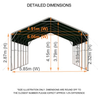Double Carport 6m x 10.53m x 4.14m Backyard Portable Vehicle & Boat Shelter with Wrapped Roof