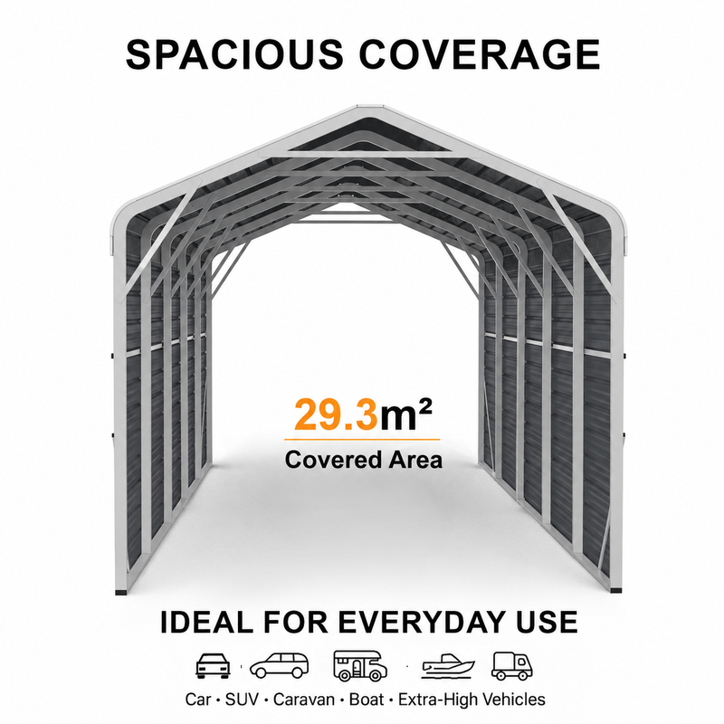 Single Carport 3.4m Wide x 9.03m Long with Enclosed Side Walls