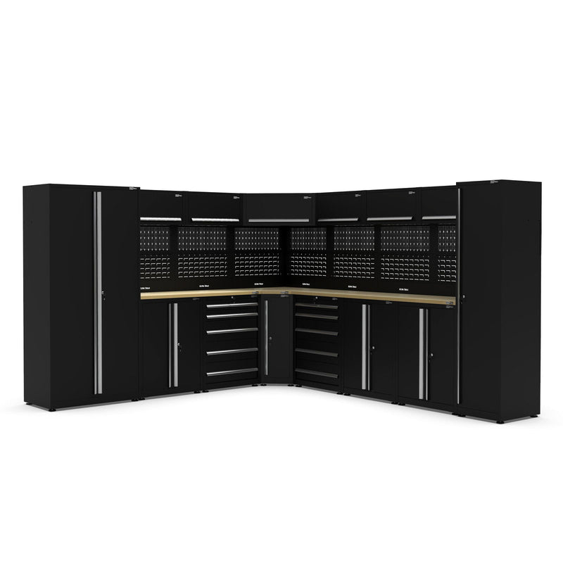 UltraTools 3200/3550mm x 550mm x 2025mm Black Classic Workshop Garage Storage Corner Cabinet Set