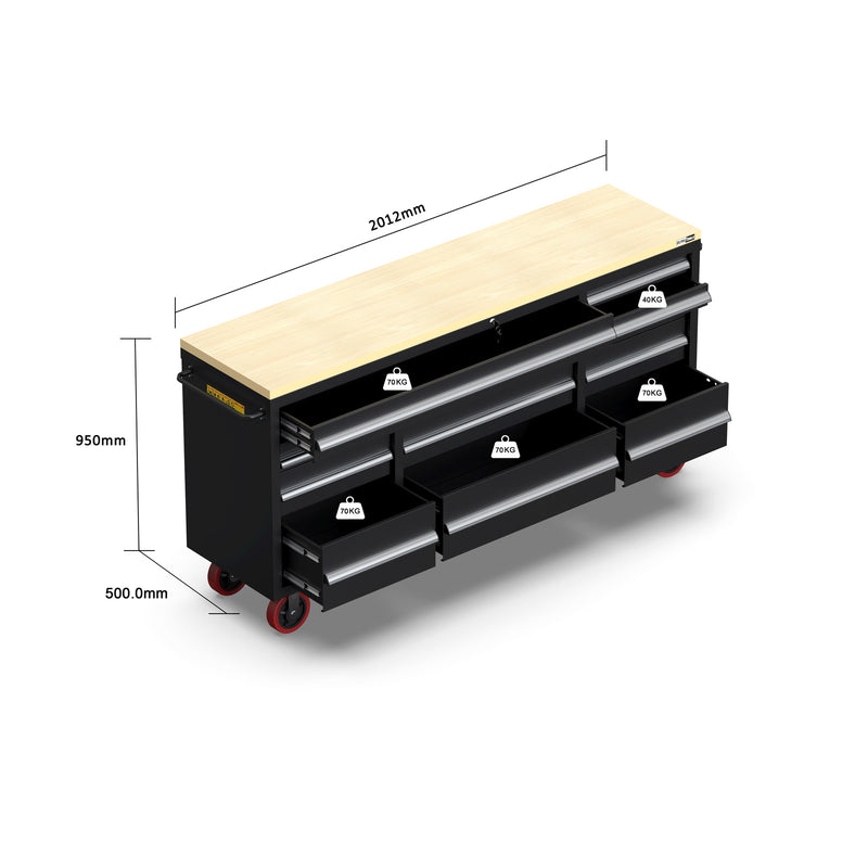 UltraTools 2012mm x 500mm x 950mm Classic 72" 12 Drawers Mobile Workbench Tools Trolley Roller Cabinet