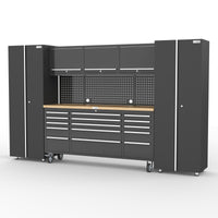 UltraTools Black 72" Mobile Work Bench with 15 Drawers Tool Chest & 3 Overhead Cabinet + 2 Standing Cabinets