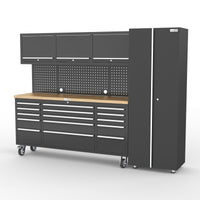 UltraTools Black 72" Mobile Work Bench with 15 Drawers Tool Chest & 3 Overhead Cabinet with One Standing Cabinet