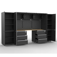 UltraTools 3380mm x 500mm x 1870mm Black Workshop Garage Storage Cabinet Set - Workbench
