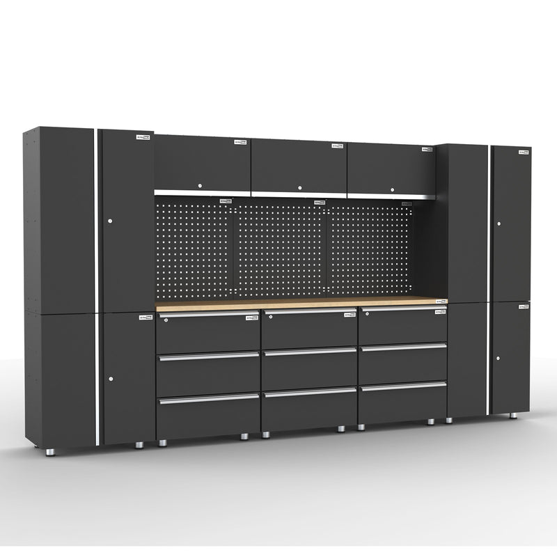 UltraTools 3380mm x 500mm x 1870mm Black Workshop Garage Storage Cabinet Set