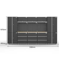 UltraTools 3380mm x 500mm x 1870mm Black Workshop Garage Storage Cabinet Set