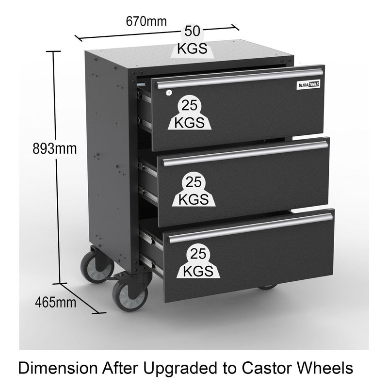 UltraTools 3380mm x 500mm x 1870mm Black Workshop Garage Storage Cabinet Set