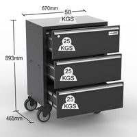 Garage 3 Drawers Storage Cabinet - UltraTools 670mm x 465mm x 820mm Black Workshop
