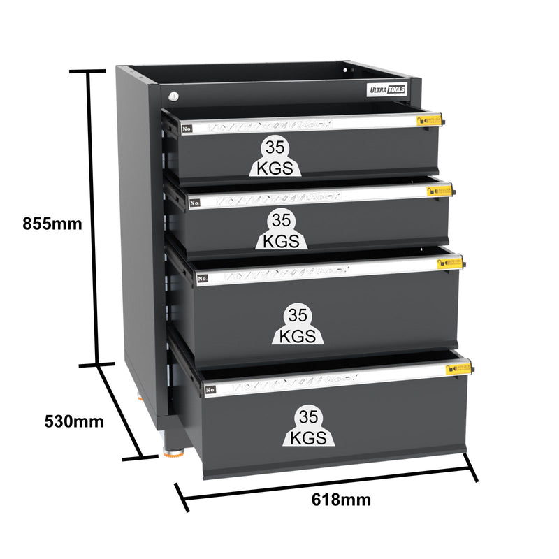 UltraTools 1860mm x 530mm x 893mm Semi-Industrial Black Workshop Garage Storage Cabinet Workbench